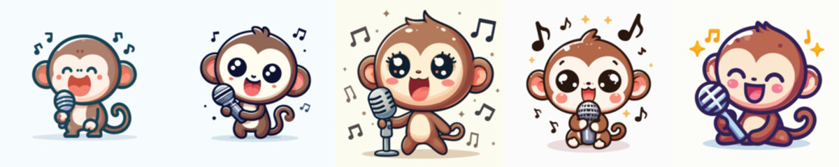 Vector of a cute monkey singing using a microphone © sarah16blakeyxh2