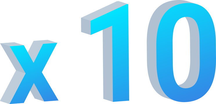 3D X10 Multiplier Text Icon Isolated on Transparent Background