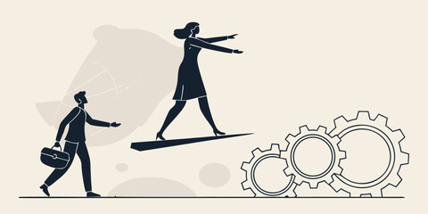 Girl in a dress and hat silhouette in the park vector illustration