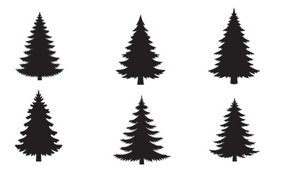 Fototapeta premium Set of six black silhouette christmas tree icons for holiday design