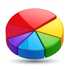 Obraz premium Colorful 3D pie chart, divided into seven segments, isolated on white