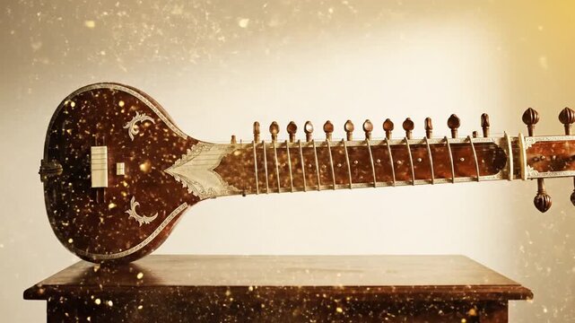 Glowing Veena Basant Panchami Scene With Warm Golden Lights