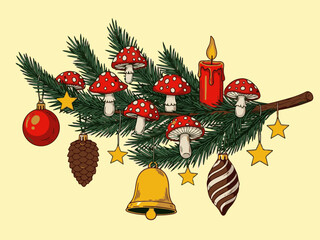 Woman driving red car with Christmas tree and presents on top, wearing headphones