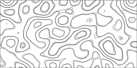 Fototapeta premium Black and white abstract contour map pattern with thick, bold lines defining irregular organic shapes and curves, offering a clean, graphic, and versatile design for backgrounds and visual elements