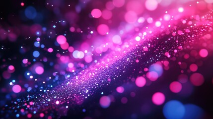 Abstract background showing sparkling dust and blurred light circles flowing in a wave pattern, creating a vibrant visual for celebrations, technology, and futuristic concepts