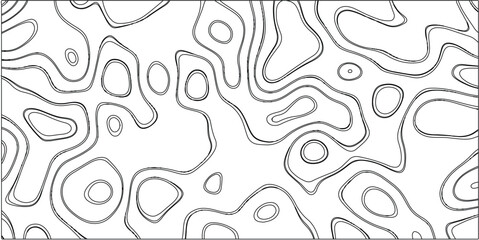 Black and white abstract topographic contour lines forming an organic, irregular pattern with a clean, graphic style on a white background