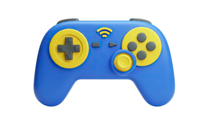Blue and Yellow Game Controller Isolated on White