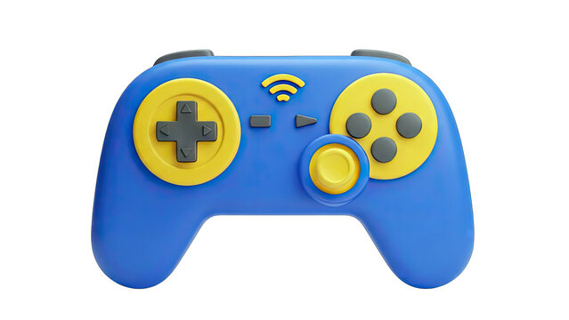 Blue and Yellow Game Controller Isolated on White