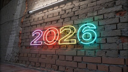 Neon Sign Glowing on Brick Wall