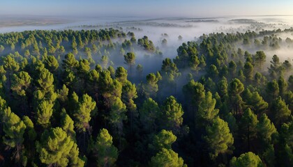 Aerial Perspective Of A Pine Forest In Yatir, Israel Offers Sweeping Vistas Of The Dense Woodland From A High Angle.