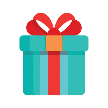 Flat 2 5d gift box with red ribbon vector art.