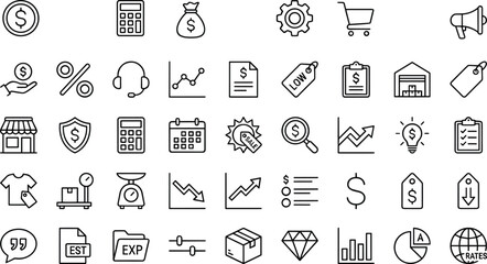 Fototapeta premium business, finance, money, accounting, marketing, analytics, ecommerce, pricing, budget, investment, sales, banking, economy, commerce, strategy, growth, profit, management, planning, symbols