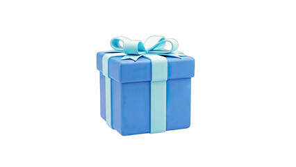 Blue Gift Box with Ribbon on White Background