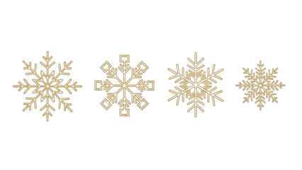Four beige snowflakes on black isolated on a transparent background winter frost