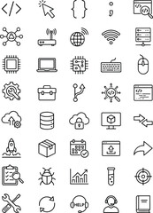 technology, development, programming, coding, software, network, system, data, cloud, security, internet, hardware, digital, computing, engineering, analytics, workflow, support, icons, vector