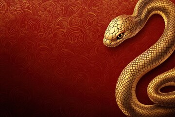 Golden Snake on Red Background - A Captivating Reptilian Portrait.