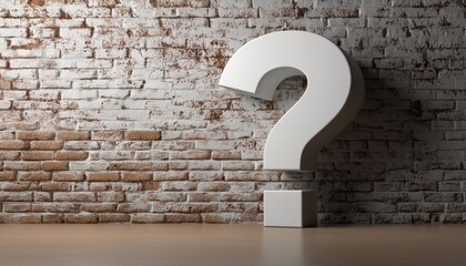 Question Mark In Front Of A Wall: Business Support Rendering. Visual Representation Of Business Assistance Provided In An Innovative And Creative Way.