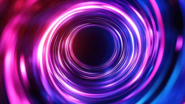 Concentric glowing neon light lines creating a dynamic abstract tunnel or vortex effect, presenting a visual of digital connection, speed, and modern technology - Powered by Adobe