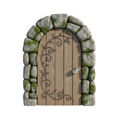Fantasy stone arch door isolated on transparent background