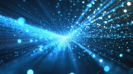 Obraz premium Abstract blue light particles and glowing dots coalesce, creating a dynamic energy stream flowing through a futuristic cyberspace network, conveying technology, data, and connection