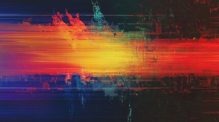 Horizontal streaks and textured digital noise form a vibrant glitch art background, evoking corrupted data, streaming motion, and futuristic cyber distortion for modern tech designs