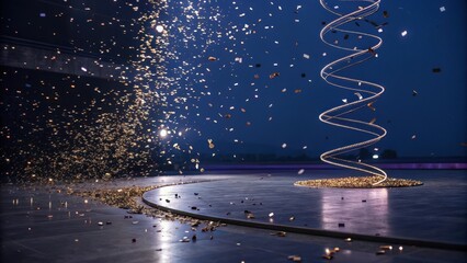 Shiny Metallic Confetti Forming a Dynamic Swirling Vortex