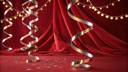 Shiny Metallic Streamers Twisting for Festive Celebration