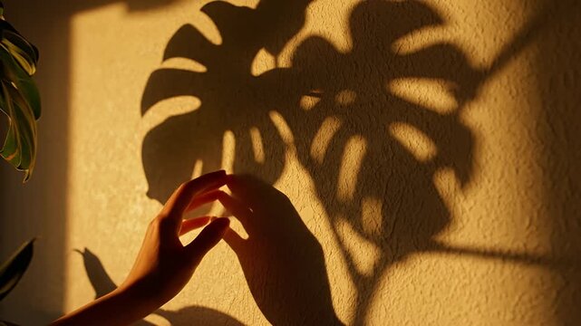 Monstera Shadow Play - A Golden Hour Dance on the Wall.