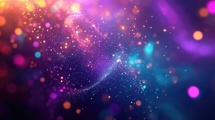 Obraz premium Abstract background displaying a dynamic swirl of colorful sparkling particles and soft bokeh lights creating a vibrant and energetic visual effect for various design projects