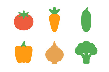 Glowing vegetable icons set with tomato carrot cucumber