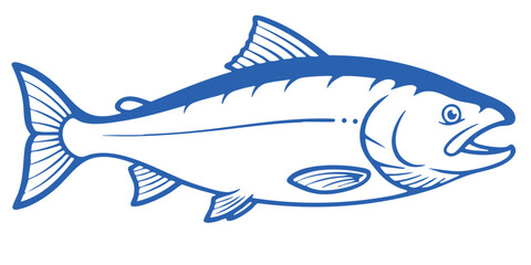 Simple Clean Blue Outlined Stylized Graphic Illustration of a Large Salmon Fish
