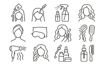 Gentle set icon drops haircare movement tonic vector sleep clarifying healthy icons