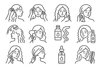 Obraz premium Icon haircare healthy protective soft night stimulation comb towel scarf vector squeeze