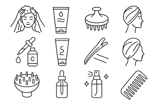 Mist scalp haircare conditioner hair minimalist icon vector cream shampoo soft icons