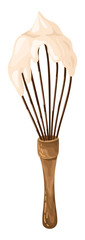 Illustration of a Whisk with Creamy Topping. Cozy baking supply. Vector.