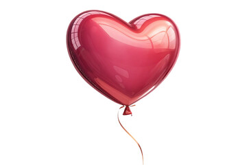 Isolated image of a large, full, heart-shaped foil balloon with a reflective surface and a curved string
