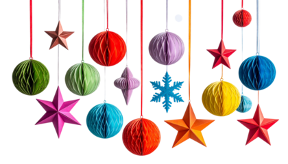 Festive Hanging Paper Ornaments Collection, isolated on a transparent background