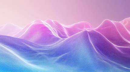 Abstract wireframe mesh creating a flowing digital landscape with a vibrant gradient of pink, purple, and blue hues, representing data, connectivity, and futuristic technology concepts
