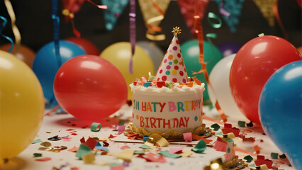 Birthday cake with party decorations