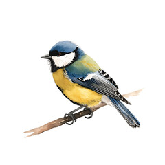 Naklejka premium Hand drawn watercolor great tit. Watercolor illustration, isolated on white. 