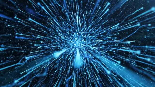 Abstract data stream motion background, glowing particles forming digital pathways, high-tech atmosphere,