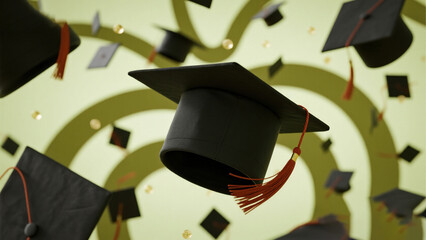 Graduation cap floating in lecture hall