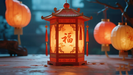 Red lantern with Chinese character