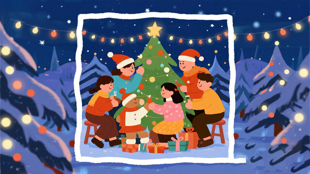 christmas tree and snowman