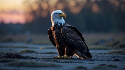 Majestic bald eagle by the water