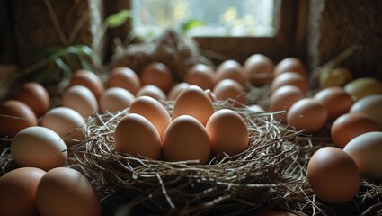 Freshly laid eggs in a nest