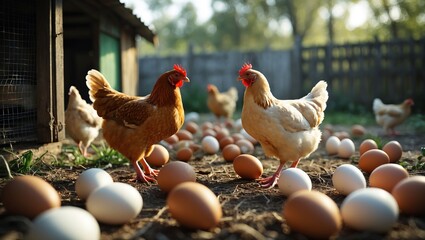 Chickens in a farmyard