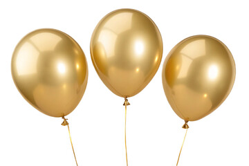 A cluster of shiny, decorative gold balloons, digitally rendered or studio-shot for a festive, celebratory asset