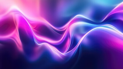 Abstract waves flowing with vibrant purple, pink, and blue gradient colors create a dynamic, glowing background for digital data or modern technology concepts