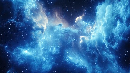 Obraz premium Blue and purple cosmic nebula cloud forming new stars and planetary systems, creating a vibrant abstract background representing the beauty and mystery of the universe